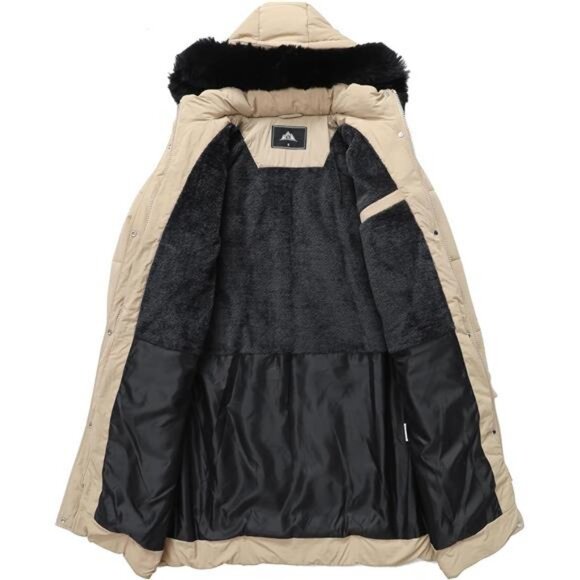 Women's Winter Coat Long Waterproof Parka - Warm Apricot - Picture 3 of 7